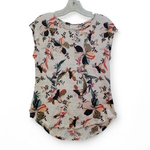 Rachel Zoe 100% Linen Multicolor Tropical Top Blouse Small Cap Sleeve Vacation‎